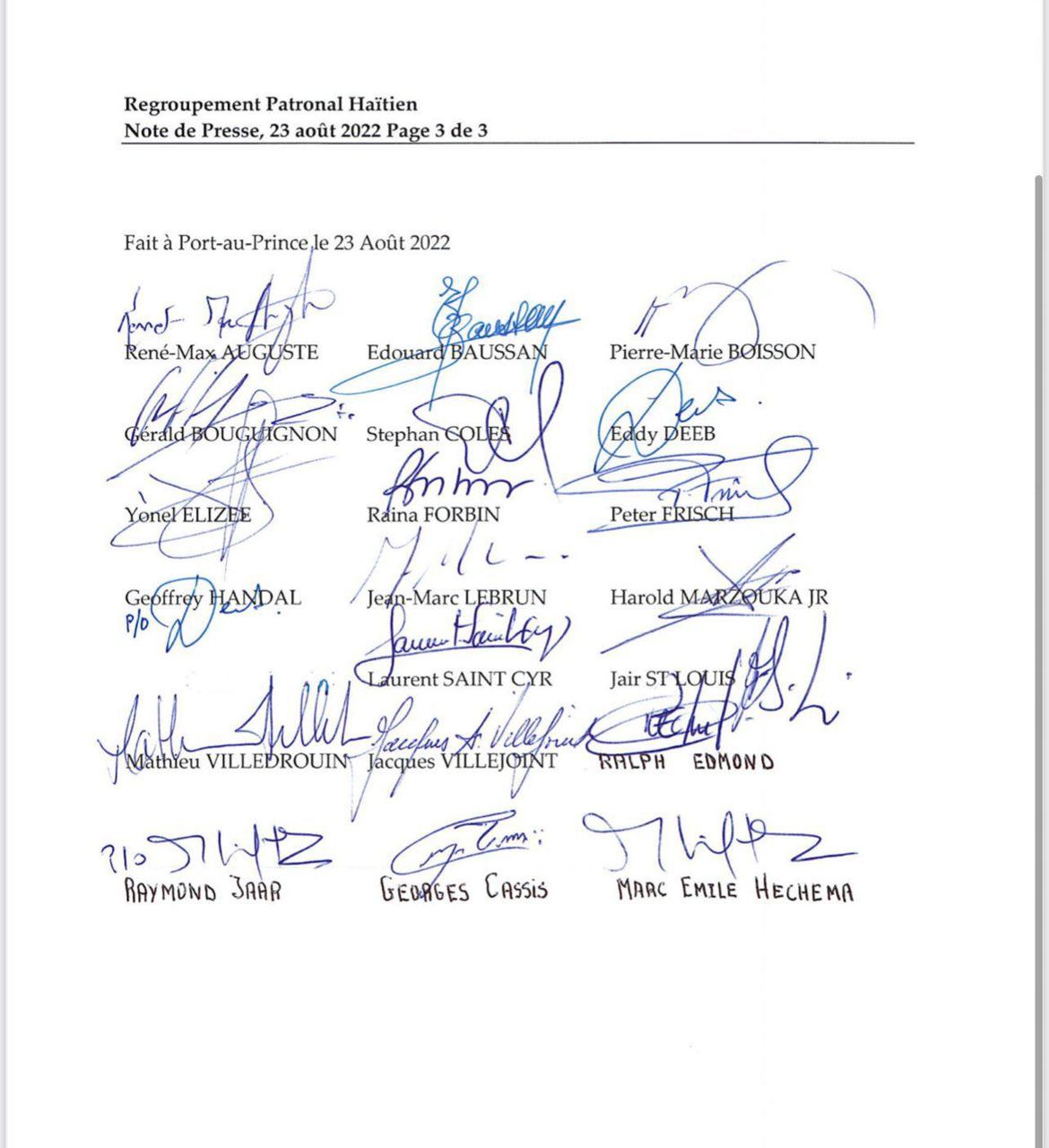 Signature: Regroupement Patronal Haïtien 