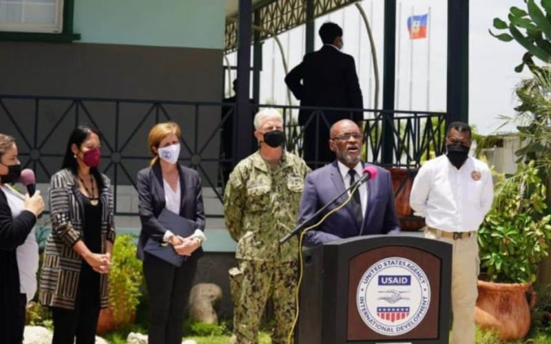 PM Ariel Henry, Adm Samantha Power, Amb Michelle Sison