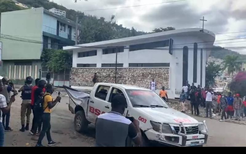 Le véhicule accidenté de la BSAP 